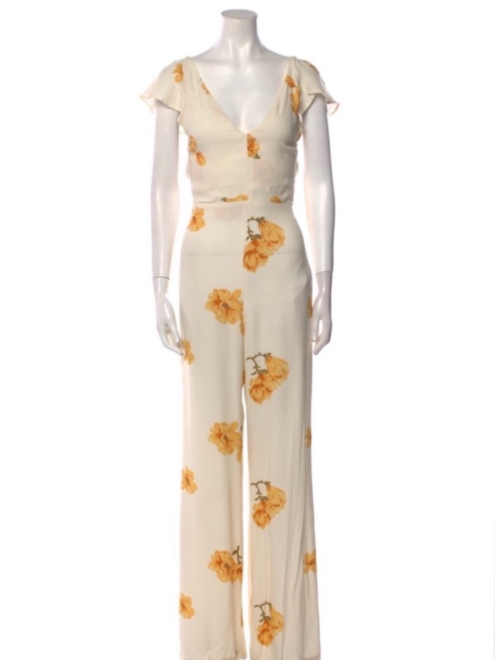 Reformation Cream Jumpsuit with Yellow Floral Print